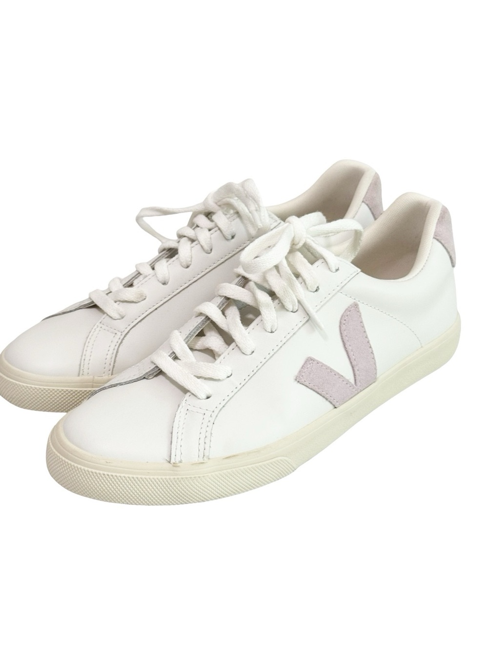Veja White Sneakers with Lilac V Detail - Picture 3 of 13